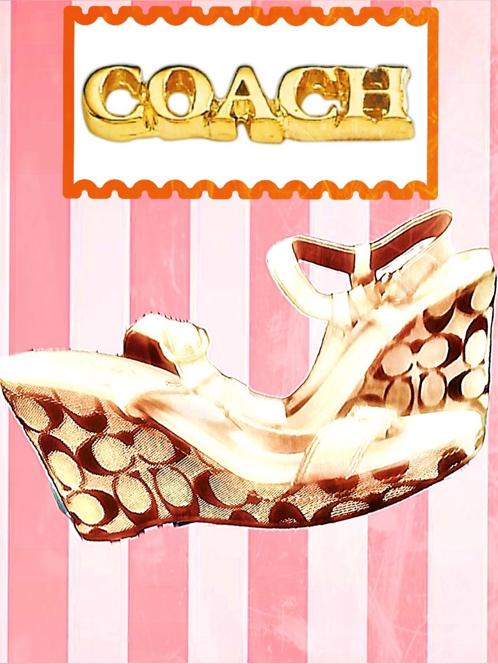 Coach Women's Gold Patterned Wedges